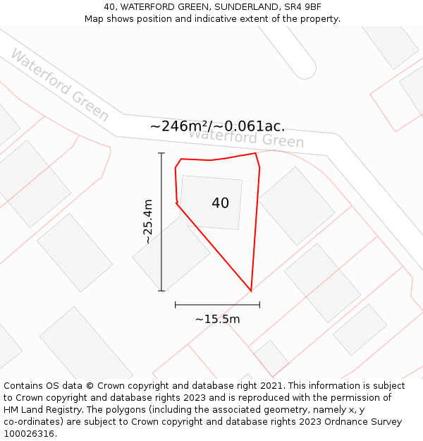 40, WATERFORD GREEN, SUNDERLAND, SR4 9BF: Plot and title map