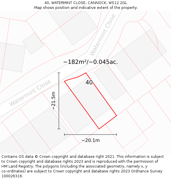 40, WATERMINT CLOSE, CANNOCK, WS12 2GL: Plot and title map