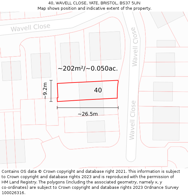 40, WAVELL CLOSE, YATE, BRISTOL, BS37 5UN: Plot and title map