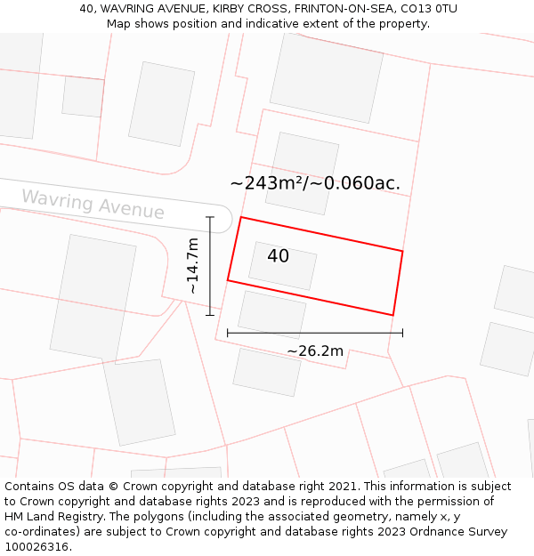 40, WAVRING AVENUE, KIRBY CROSS, FRINTON-ON-SEA, CO13 0TU: Plot and title map