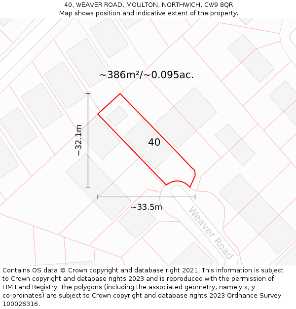 40, WEAVER ROAD, MOULTON, NORTHWICH, CW9 8QR: Plot and title map