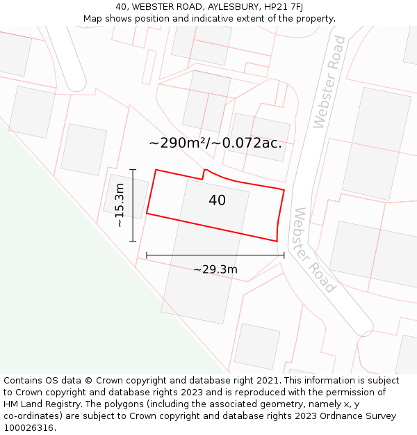 40, WEBSTER ROAD, AYLESBURY, HP21 7FJ: Plot and title map