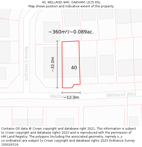 40, WELLAND WAY, OAKHAM, LE15 6SL: Plot and title map