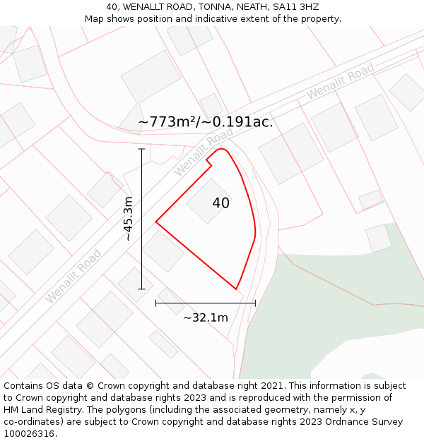 40, WENALLT ROAD, TONNA, NEATH, SA11 3HZ: Plot and title map