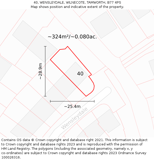 40, WENSLEYDALE, WILNECOTE, TAMWORTH, B77 4PS: Plot and title map