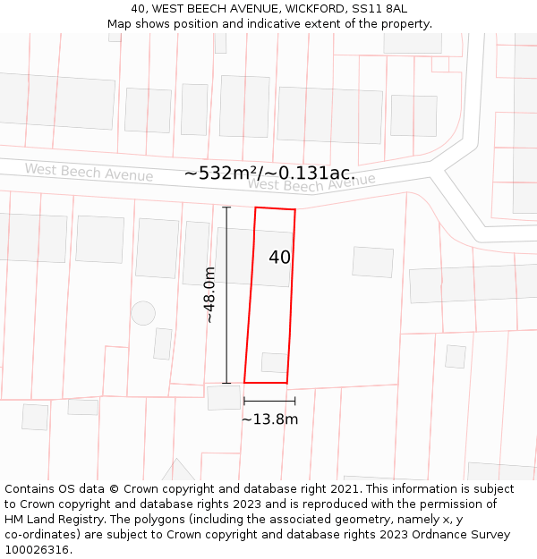 40, WEST BEECH AVENUE, WICKFORD, SS11 8AL: Plot and title map