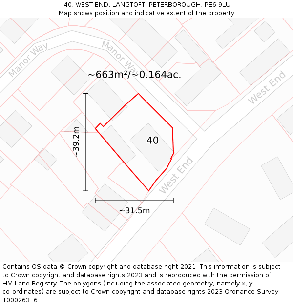 40, WEST END, LANGTOFT, PETERBOROUGH, PE6 9LU: Plot and title map