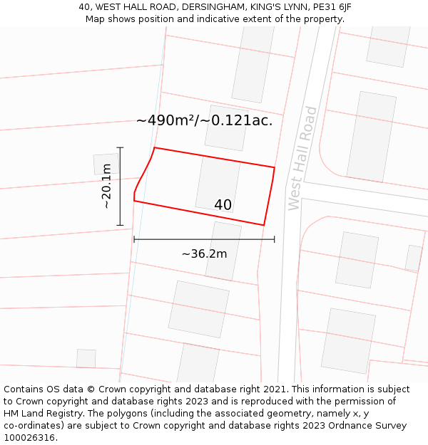 40, WEST HALL ROAD, DERSINGHAM, KING'S LYNN, PE31 6JF: Plot and title map