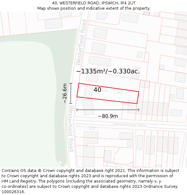 40, WESTERFIELD ROAD, IPSWICH, IP4 2UT: Plot and title map