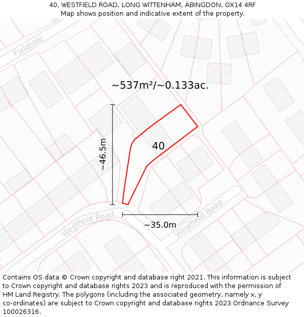 40, WESTFIELD ROAD, LONG WITTENHAM, ABINGDON, OX14 4RF: Plot and title map