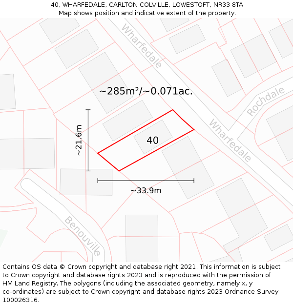 40, WHARFEDALE, CARLTON COLVILLE, LOWESTOFT, NR33 8TA: Plot and title map