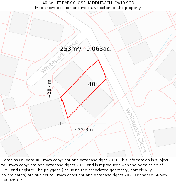 40, WHITE PARK CLOSE, MIDDLEWICH, CW10 9GD: Plot and title map
