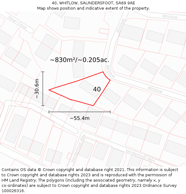 40, WHITLOW, SAUNDERSFOOT, SA69 9AE: Plot and title map