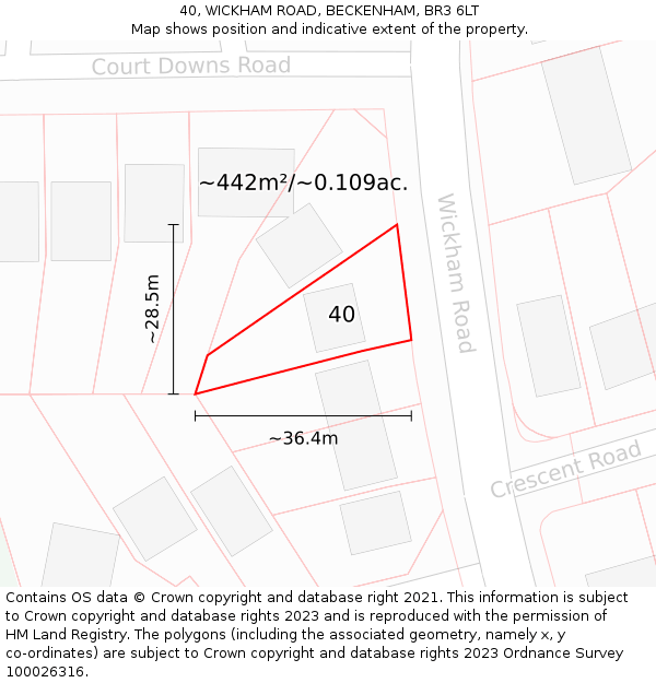 40, WICKHAM ROAD, BECKENHAM, BR3 6LT: Plot and title map
