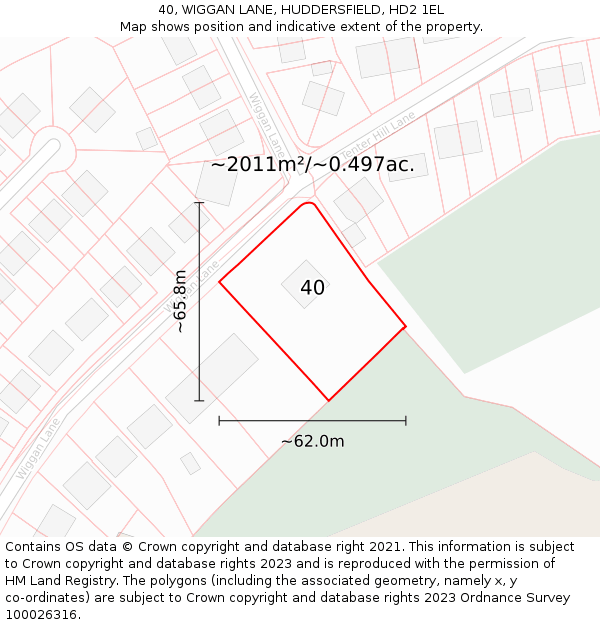 40, WIGGAN LANE, HUDDERSFIELD, HD2 1EL: Plot and title map