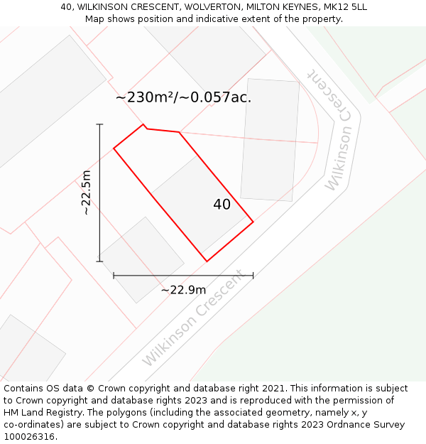40, WILKINSON CRESCENT, WOLVERTON, MILTON KEYNES, MK12 5LL: Plot and title map