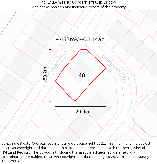 40, WILLHAYES PARK, AXMINSTER, EX13 5QW: Plot and title map