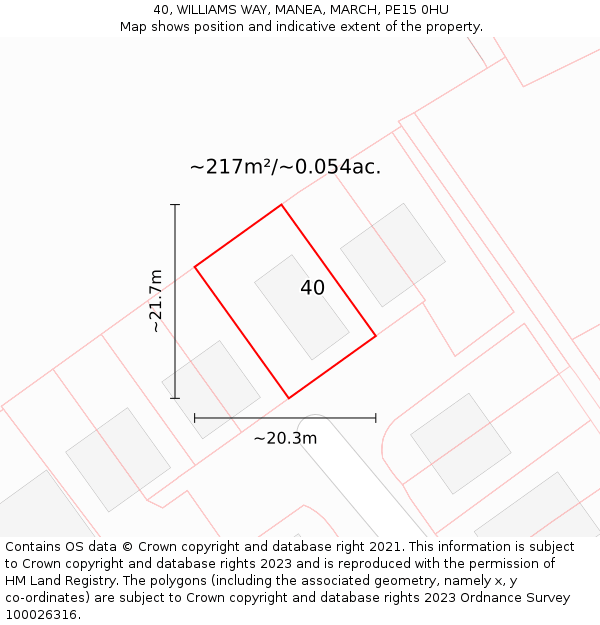 40, WILLIAMS WAY, MANEA, MARCH, PE15 0HU: Plot and title map