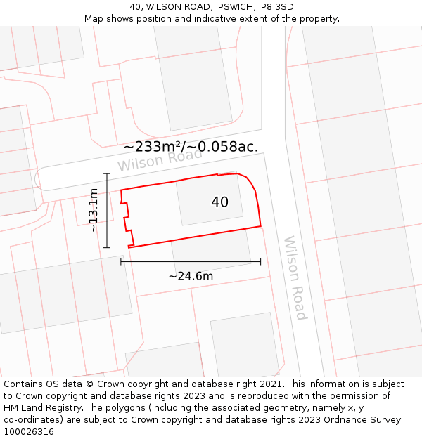 40, WILSON ROAD, IPSWICH, IP8 3SD: Plot and title map
