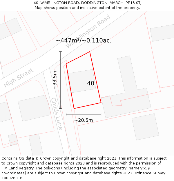 40, WIMBLINGTON ROAD, DODDINGTON, MARCH, PE15 0TJ: Plot and title map
