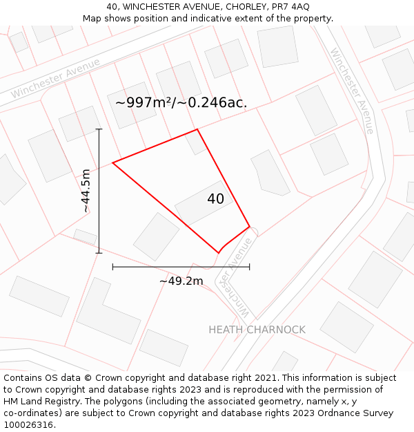 40, WINCHESTER AVENUE, CHORLEY, PR7 4AQ: Plot and title map