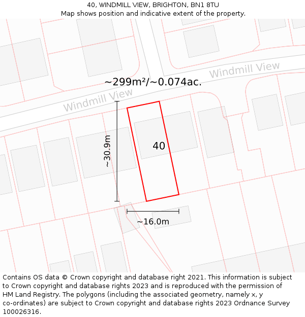 40, WINDMILL VIEW, BRIGHTON, BN1 8TU: Plot and title map