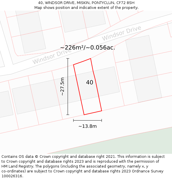 40, WINDSOR DRIVE, MISKIN, PONTYCLUN, CF72 8SH: Plot and title map