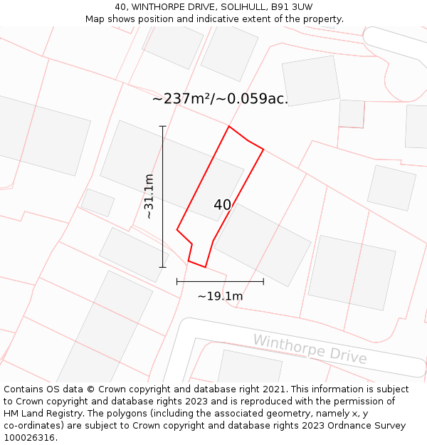 40, WINTHORPE DRIVE, SOLIHULL, B91 3UW: Plot and title map