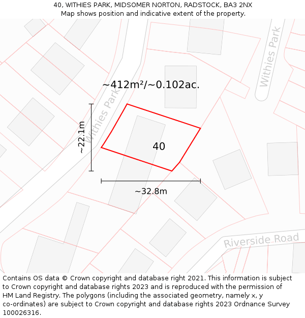 40, WITHIES PARK, MIDSOMER NORTON, RADSTOCK, BA3 2NX: Plot and title map