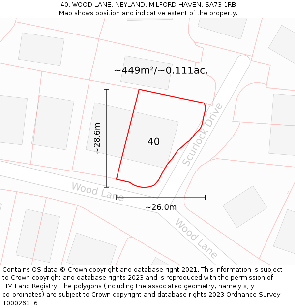 40, WOOD LANE, NEYLAND, MILFORD HAVEN, SA73 1RB: Plot and title map
