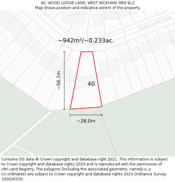 40, WOOD LODGE LANE, WEST WICKHAM, BR4 9LZ: Plot and title map