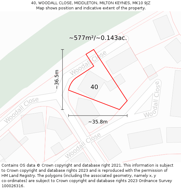 40, WOODALL CLOSE, MIDDLETON, MILTON KEYNES, MK10 9JZ: Plot and title map