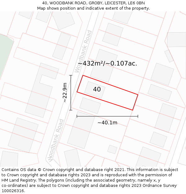 40, WOODBANK ROAD, GROBY, LEICESTER, LE6 0BN: Plot and title map