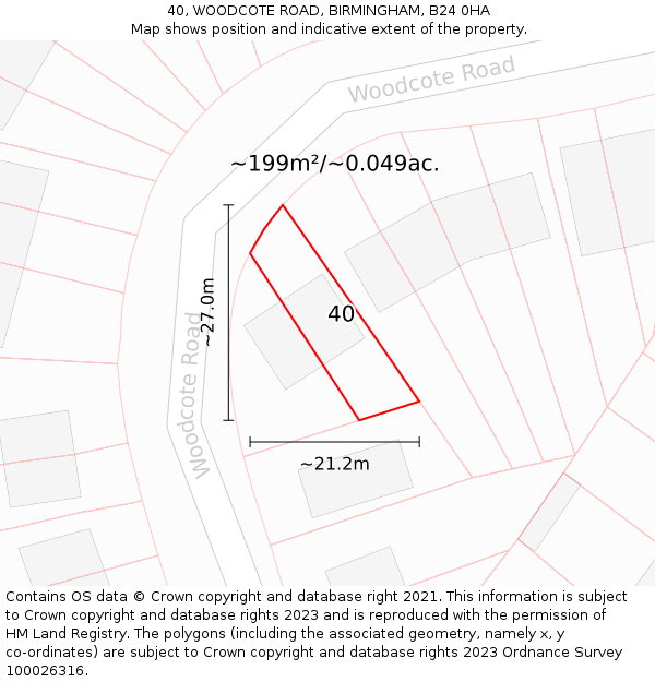 40, WOODCOTE ROAD, BIRMINGHAM, B24 0HA: Plot and title map