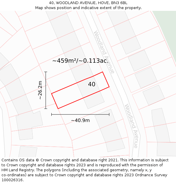 40, WOODLAND AVENUE, HOVE, BN3 6BL: Plot and title map