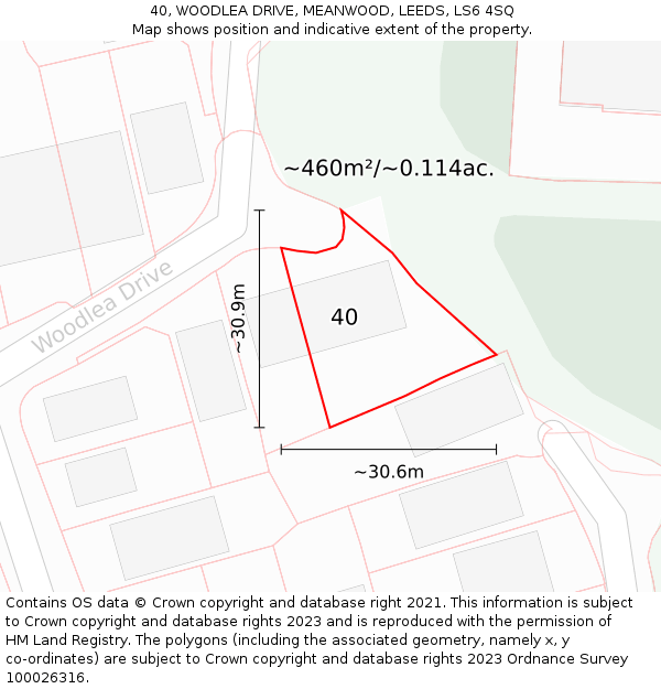 40, WOODLEA DRIVE, MEANWOOD, LEEDS, LS6 4SQ: Plot and title map