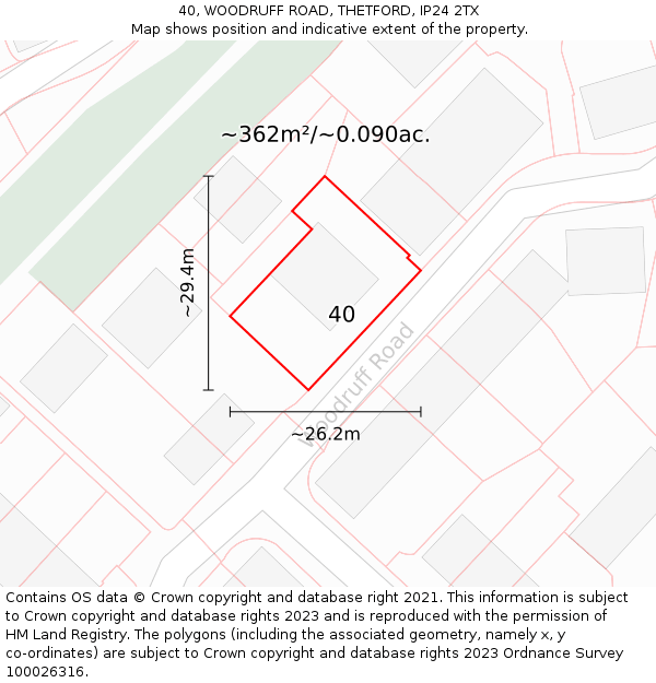 40, WOODRUFF ROAD, THETFORD, IP24 2TX: Plot and title map