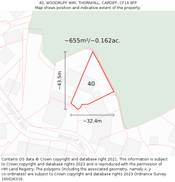 40, WOODRUFF WAY, THORNHILL, CARDIFF, CF14 9FP: Plot and title map