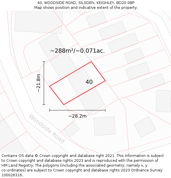 40, WOODSIDE ROAD, SILSDEN, KEIGHLEY, BD20 0BP: Plot and title map