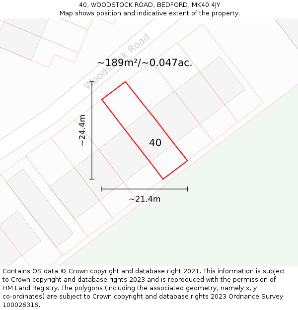 40, WOODSTOCK ROAD, BEDFORD, MK40 4JY: Plot and title map