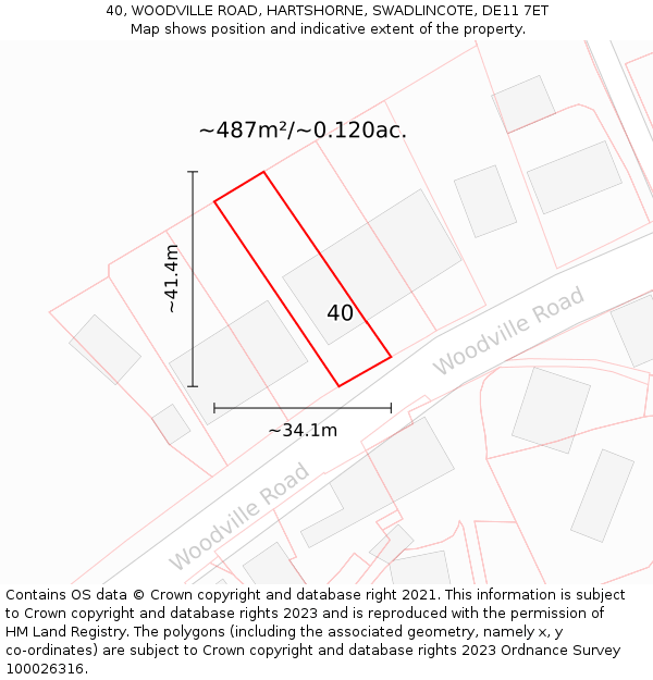 40, WOODVILLE ROAD, HARTSHORNE, SWADLINCOTE, DE11 7ET: Plot and title map