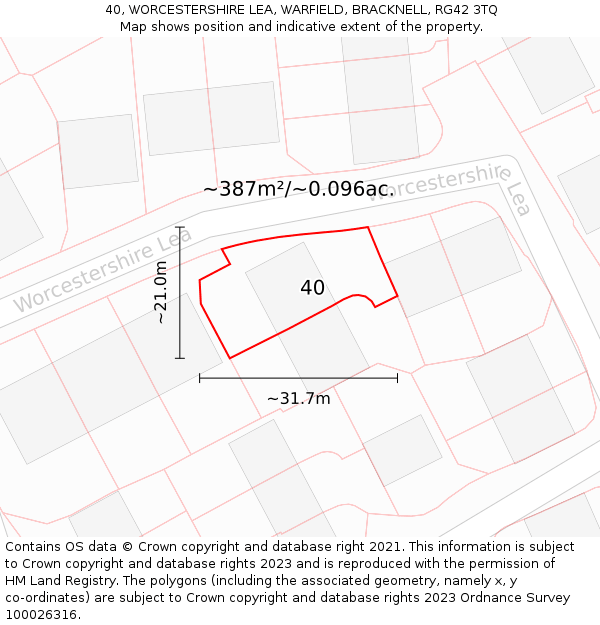 40, WORCESTERSHIRE LEA, WARFIELD, BRACKNELL, RG42 3TQ: Plot and title map