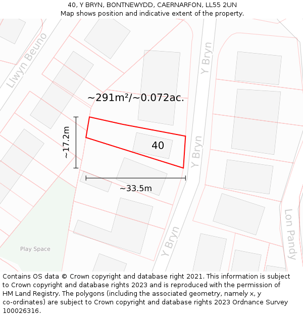 40, Y BRYN, BONTNEWYDD, CAERNARFON, LL55 2UN: Plot and title map