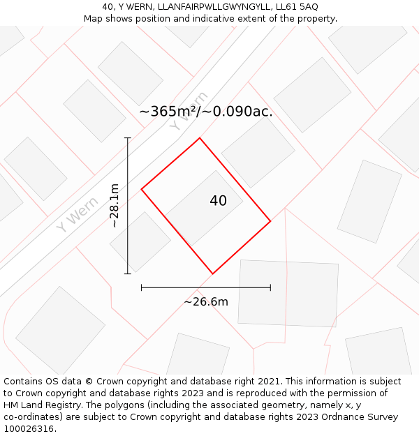 40, Y WERN, LLANFAIRPWLLGWYNGYLL, LL61 5AQ: Plot and title map