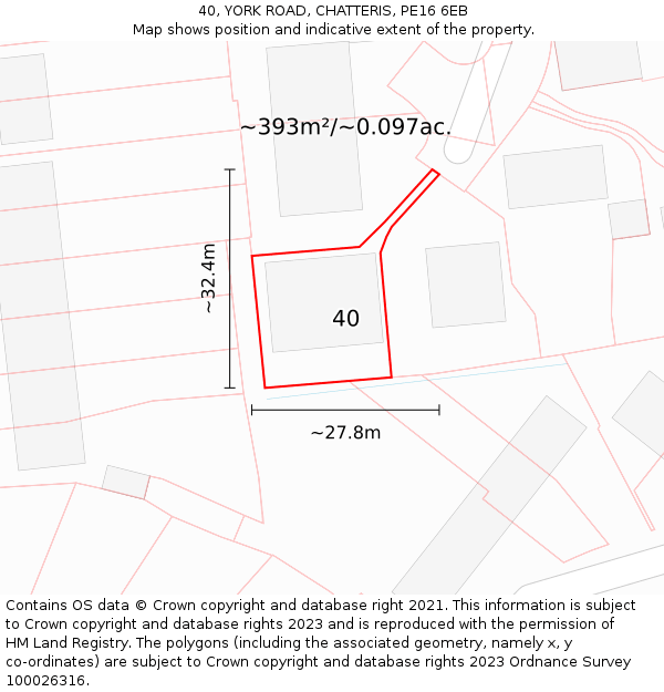 40, YORK ROAD, CHATTERIS, PE16 6EB: Plot and title map