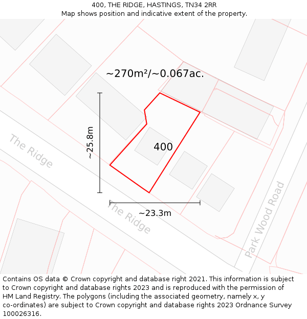 400, THE RIDGE, HASTINGS, TN34 2RR: Plot and title map