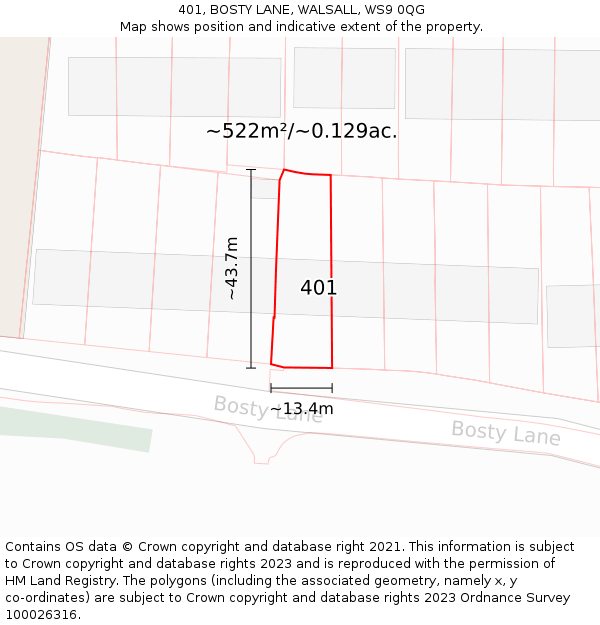 401, BOSTY LANE, WALSALL, WS9 0QG: Plot and title map