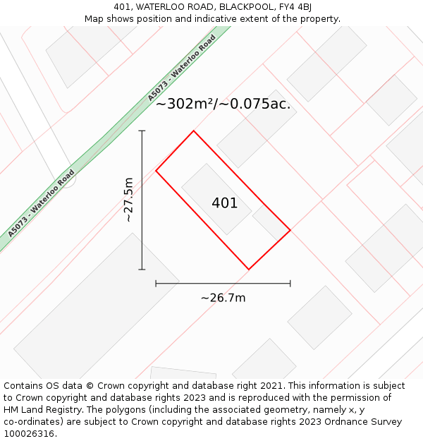 401, WATERLOO ROAD, BLACKPOOL, FY4 4BJ: Plot and title map