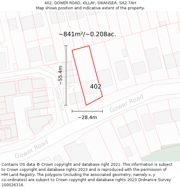 402, GOWER ROAD, KILLAY, SWANSEA, SA2 7AH: Plot and title map