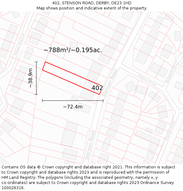 402, STENSON ROAD, DERBY, DE23 1HD: Plot and title map